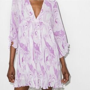 GANNI Orchid Bloom Pleated‎ Georgette Mini Dress Sz S/M